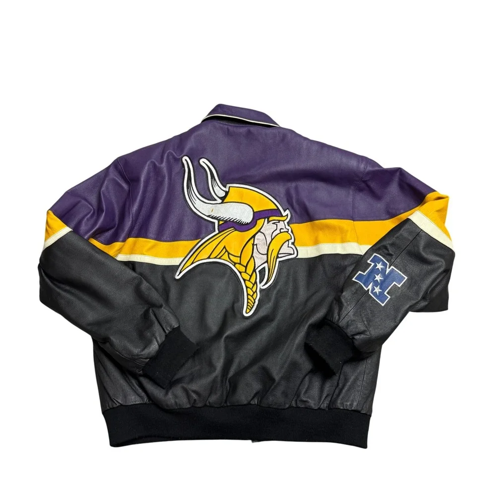 Jeff Hamilton Vintage Minnesota Vikings‎ NFL Leather Bomber Jacket Men's XL RARE